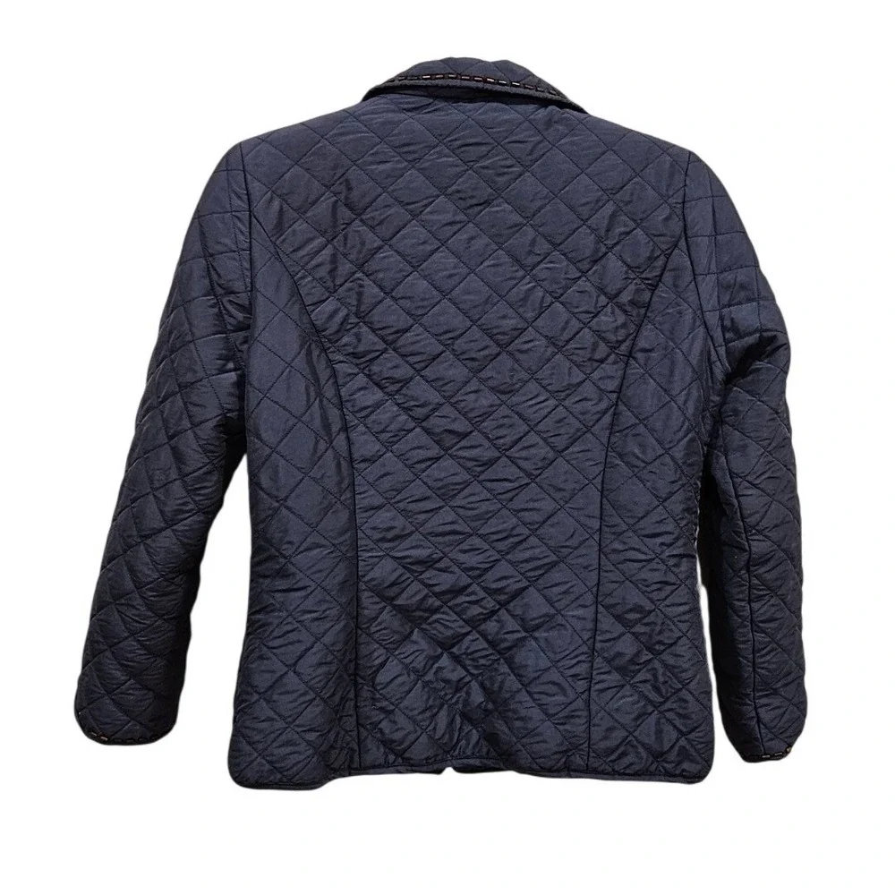 ANNE‎ CARSON Quilted Silk Jacket Navy Embellished Butterfly M Vintage Beaded Y2K